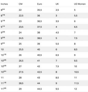 Under Armour Shoe Size Chart Women